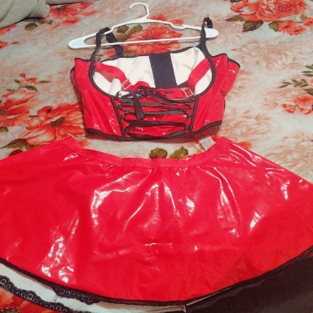 Red Corset Top and Skirt Set